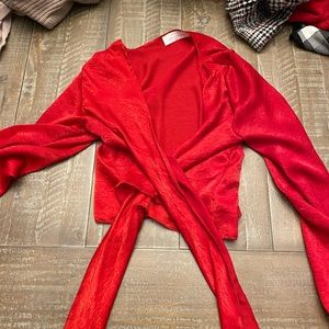 Red satin cross tie top cropped